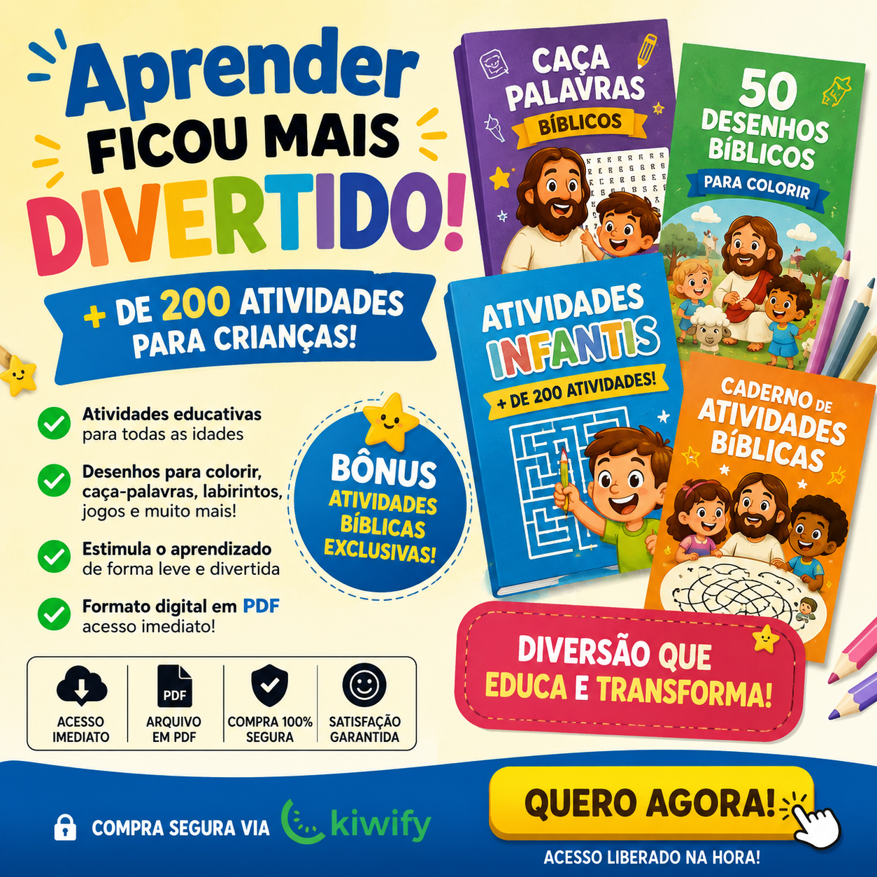 Capa da Super Biblioteca Infantil com mais de 210 atividades educativas em PDF